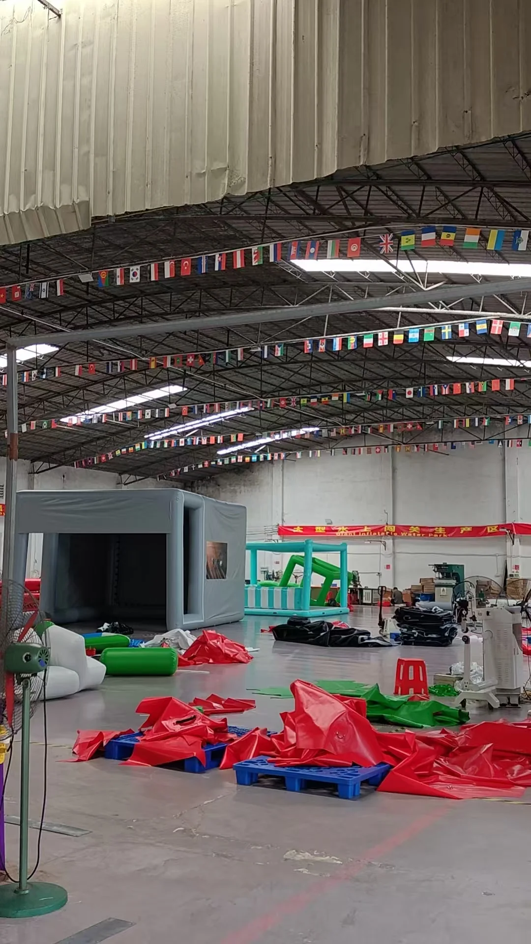 DSPR workshop floor with inflatable products, materials and production equipment
