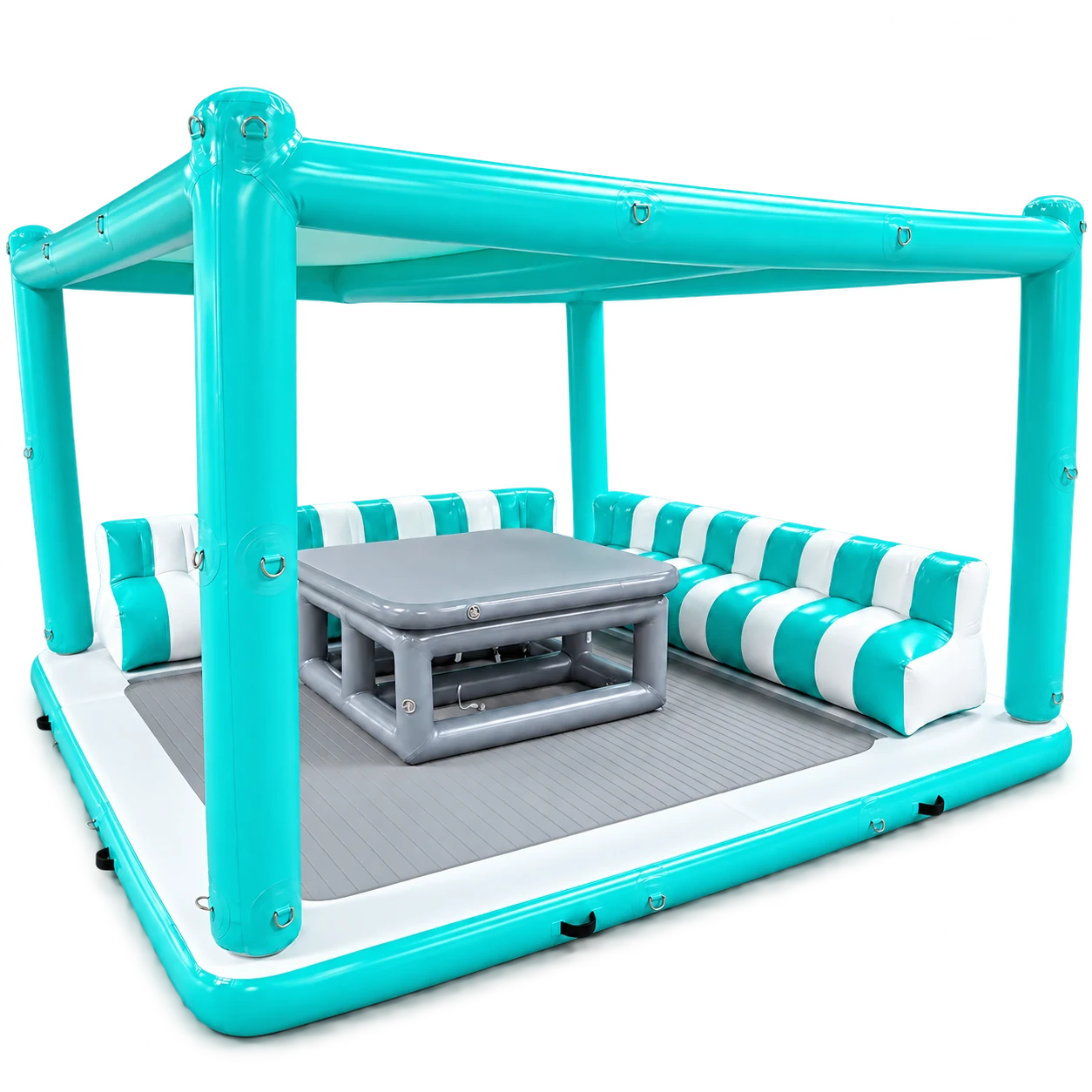 DSPR Cabana single-level floating lounge with canopy, sofa seating and central table